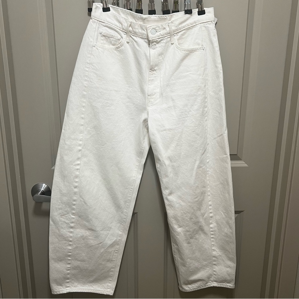 MOTHER Full Pipe Ankle - Picket Fence - White Cropped Ankle Jeans